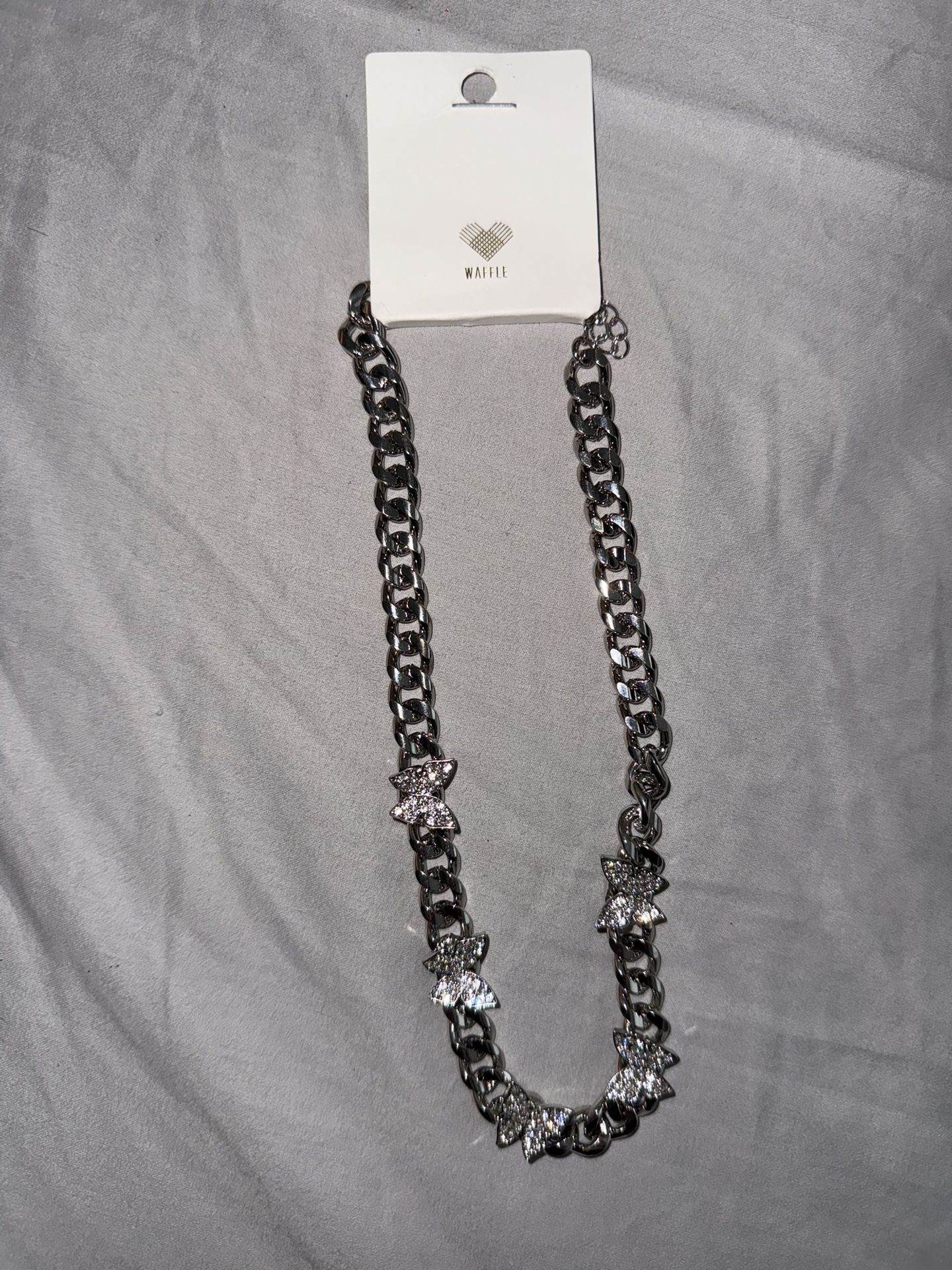 Butterfly Silver Waffle Chain