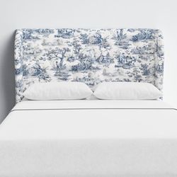 Queen Tomey Wingback Headboard In Idyllic Days Sappire Fabric