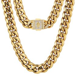 12mm Iced Cuban Link Chain, 18k Gold Necklace for Men, Durable and Anti-Tarnish Urban Street-wear, Never Fading, Everlasting Shine Hip Hop Mens Jewelr