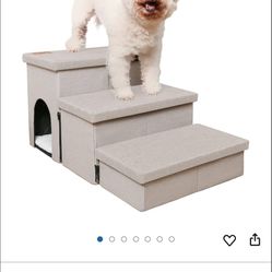 Folding Pet Steps for Small Dogs and Cats with Storage and Condo, Non-Slip Dog Steps for Couch and Bed up to 22 inches(3 Steps, Beige)