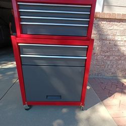 Pair of Stack on Red Tool Boxes Toolboxes w Wheels