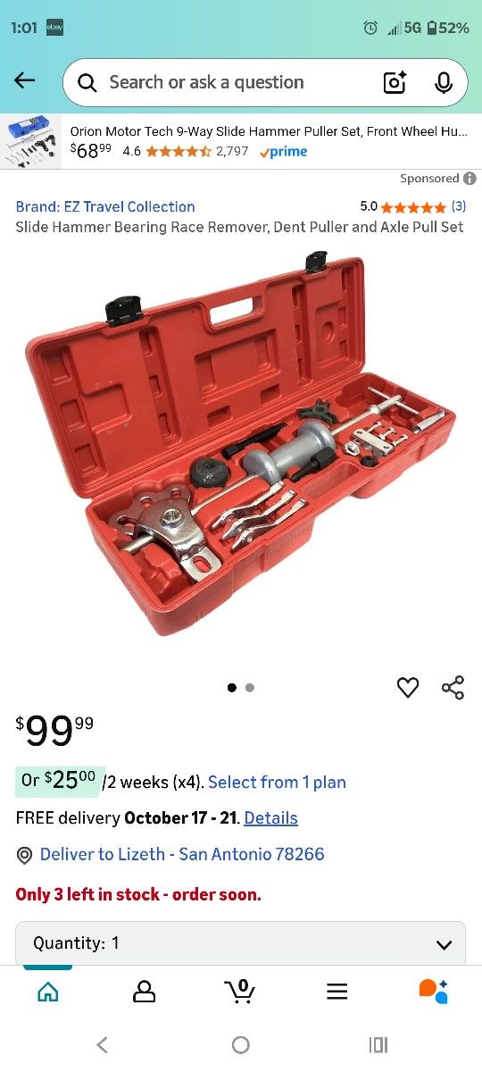 Slide Hammer Bearing Race Remover, Dent Puller and Axle Pull Set
