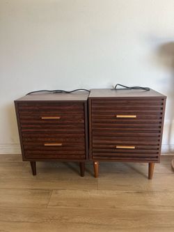 Night Stand with Charging Station Set of 2, Side Table with 2 Drawers, Mid Century Modern End Table with Storage, Bedside Table with USB Ports and Out