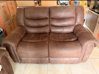 comfortable brown Suede Reclining Sofa