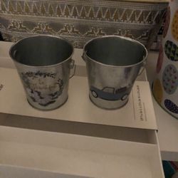 2 Small Metal Planting Pots