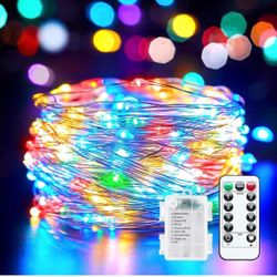 2 pack 33Ft 100LED Outdoor String Lights, Fairy Lights Battery Operated with Remote, Waterproof Twinkle Lights for Bedroom Dorm Patio Tapestry Backyar