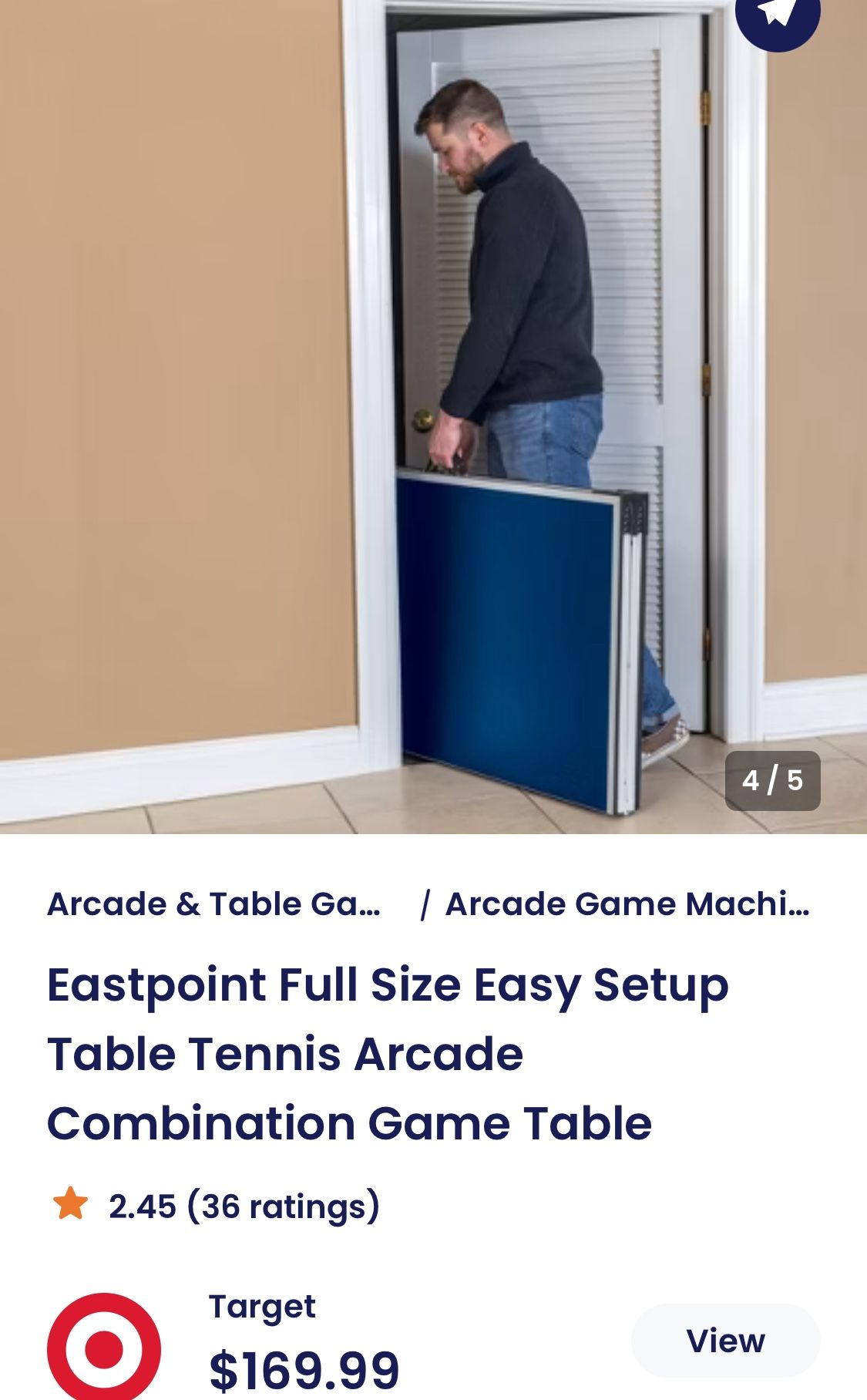 Eastpoint Full Size Easy Setup Table Tennis Arcade Combination Game Table