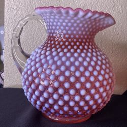 Vintage 1950 Fenton Hobnail Cranberry Pitcher Fenton Size: 8" Height