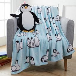 Super Cute! Penguin Huggable Friend & Throw Set
