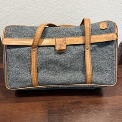 Vintage Hartmann Tweed Leather Suitcase Luggage Carryon Sized