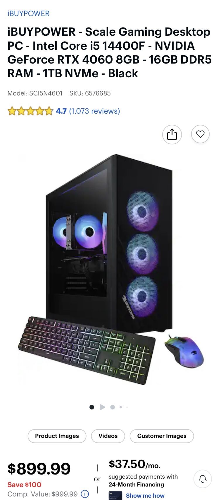 ๐ป iBUYPOWER Gaming PC โ RTX 4060 | i5-14400F | 16GB DDR5 | 1TB SSD โ Like New! ๐ฅ