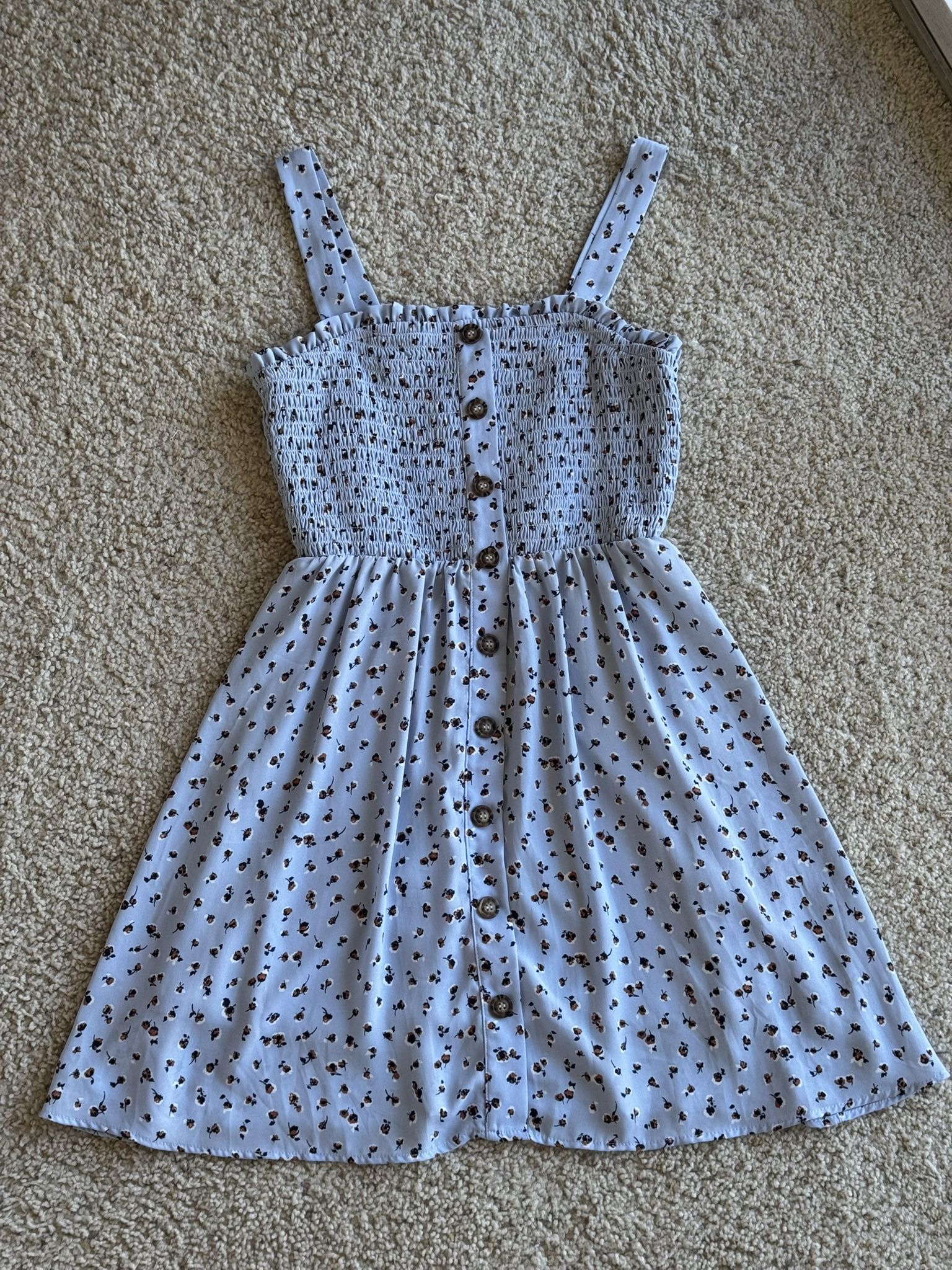 Blue floral smocked mini dress — M