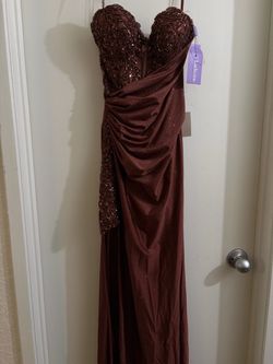 Brown glittery corset Beaded Strapless prom dress