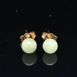 14KT Yellow Gold Jade Round Earrings 1.10g I-991