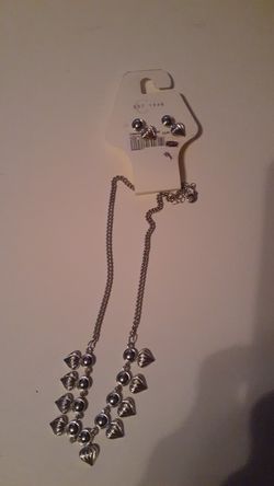 Silver Heart Necklace & Earringa Set