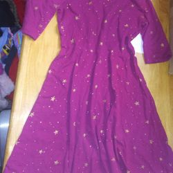 Old Navy Girl's Size 14 Burgundy W/Gold Stars 3/4 Sleeve Dress GUC

