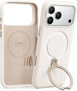 TORRAS Ostand Q3 Silicone Case for iPhone 17 Pro Max MagSafe 360 Spin Ivory Gold (New)