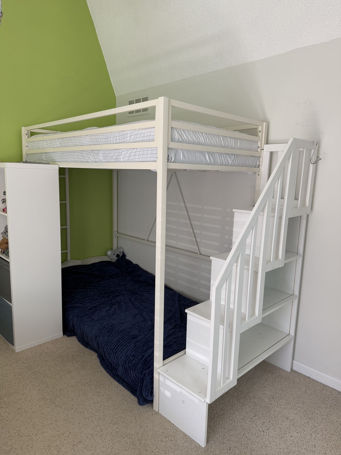 Twin Metal Bunk Bed Frame And Wooden Stairs With Storage