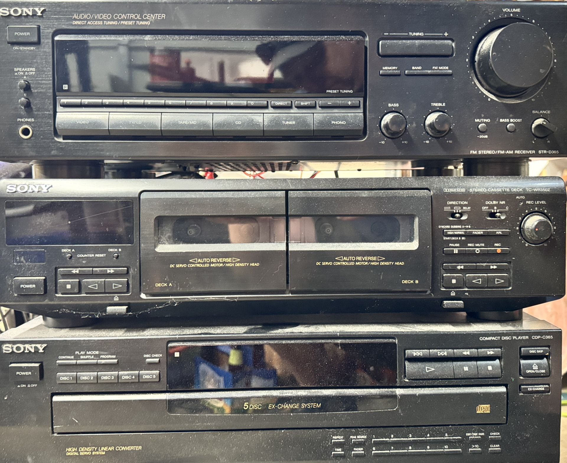 Component Stereo System, Sony. Tuner, 5cd Changer, Dual Tape Deck