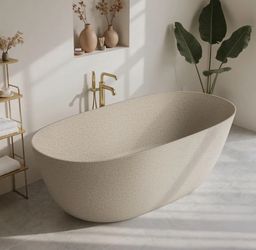 StonePure 61"×30" Freestanding Solid Surface Stone Bathtub, Deep Soaking Tub With Overflow, Pop-up Drain B390M
