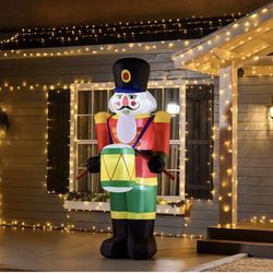 HOMCOM 8 ft. Christmas Inflatable Solider Playing Drums, Outdoor Blow-Up Holiday Yard Decoration with LED Lights Display