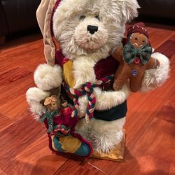 Christmas Bear on Wooden Stand