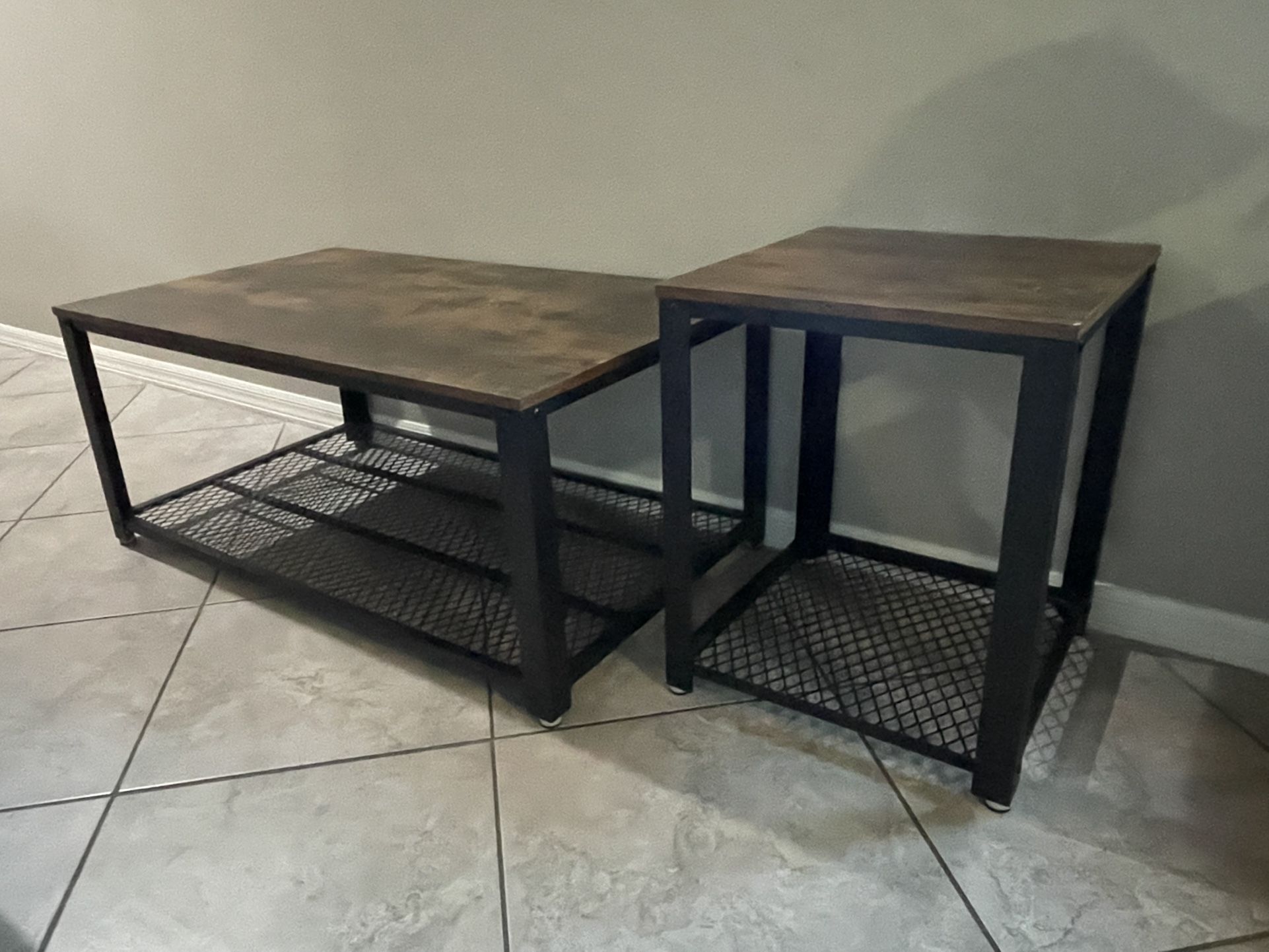 Industrial Style Living Room Tables (End Table And Coffee Table)
