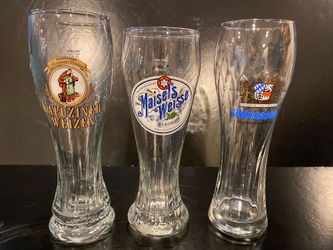 3 Vintage Pilsner Beer Glasses Weihenstephan Kapuziner Weizen Maisel’s Weisse