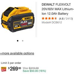 DEWALT FLEXVOLT 20V/60V MAX Lithium-Ion 12.0Ah Battery