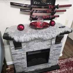 Electric Fireplace with Realistic Stone Finish – Modern Heater & Home Accent – Moving Sale