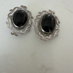 Earrings Clip On Sterling&Onyx