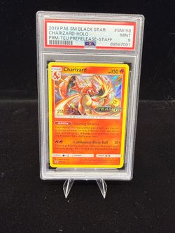 PSA 9 2019 Team Up STAFF Prerelease Charizard Holo SM158 – Rare Staff Promo