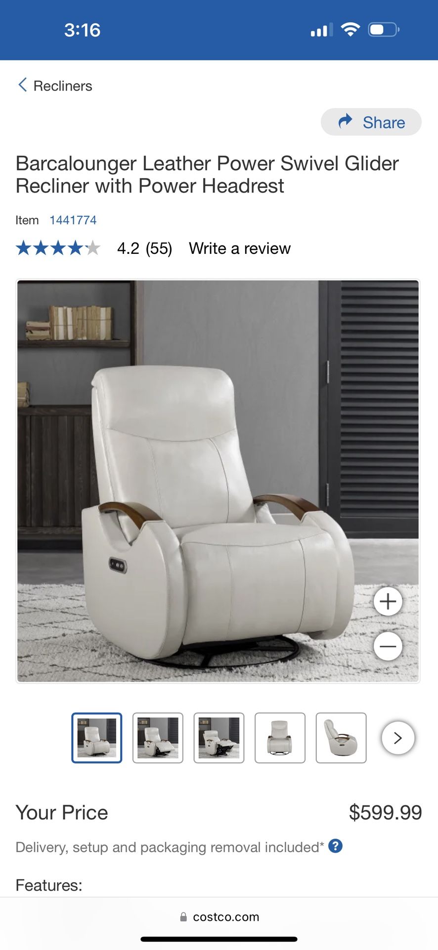 Barcalounger Leather Power Swivel Glider Recliner with Power