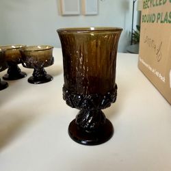 Fostoria Glass Sorrento Brown Pattern 2832 Water Goblets Elegant Glassware Heavy