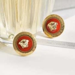 Versace Red And Gold Post Earrings