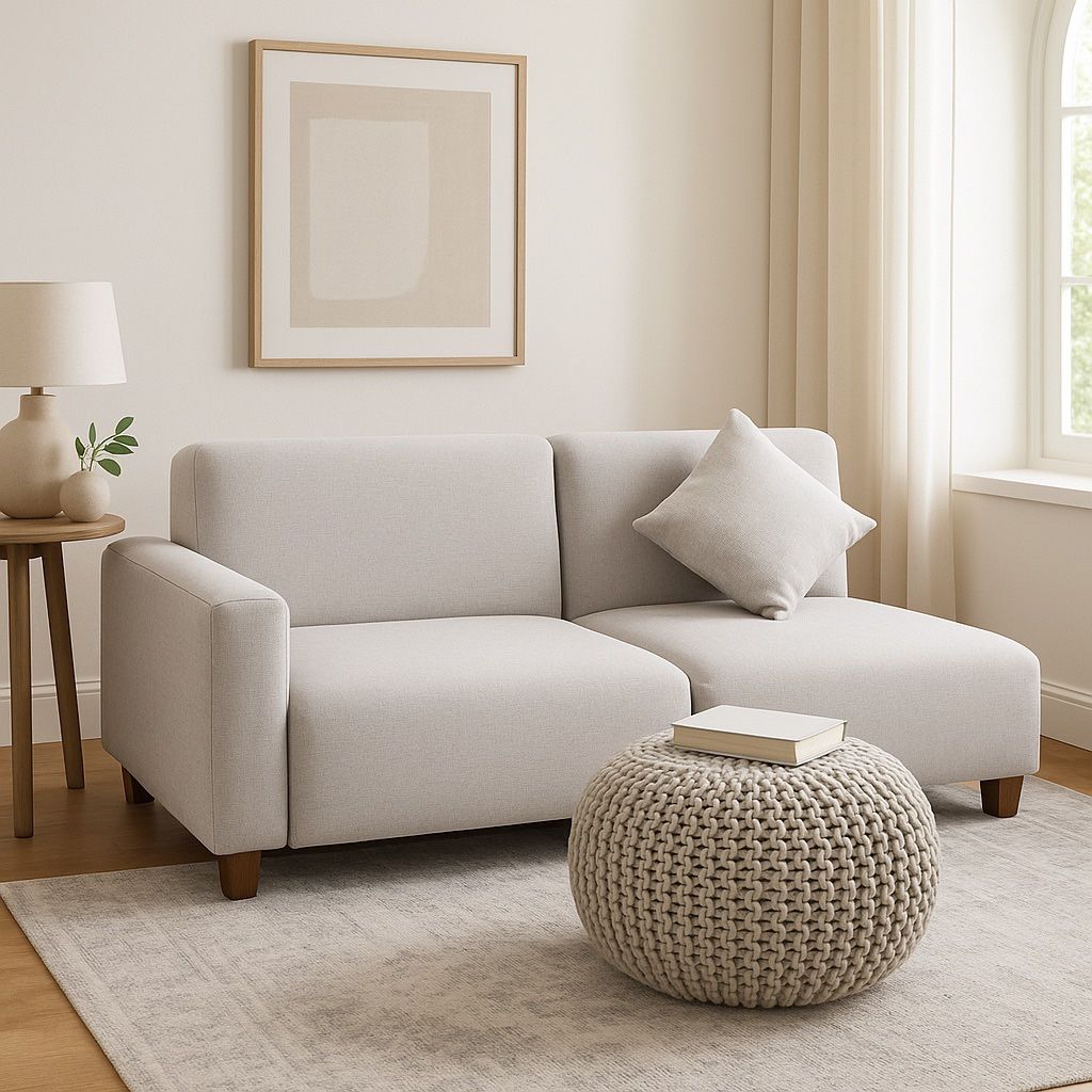 New Mid-Century Modern Modular Sofa, 2-Seater Couch in Soft Gray Upholstery – Compact Sectional with Armrest & Back Pillow, Ideal for Apartments & Off