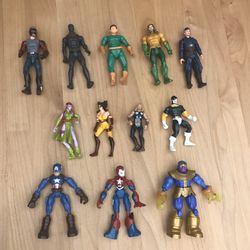 Lot Of 12 Marvel Super Hero Action Figures -  Captain America, Black Panther, Thor, Thanos