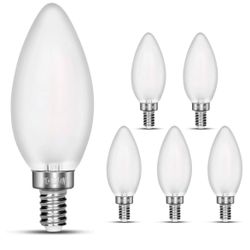 Brand: carryBC Dimmable LED Candelabra Bulb Warm White, 2700k 40W Equivalent E12 Base LED Candle Bulbs, C35 Frosted Glass Torpedo Shape Bullet Top, 36