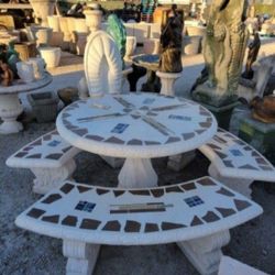 Concrete Mosaic Picnic Table with 3 Benches/ Outdoor Patio Furniture / Patio Set