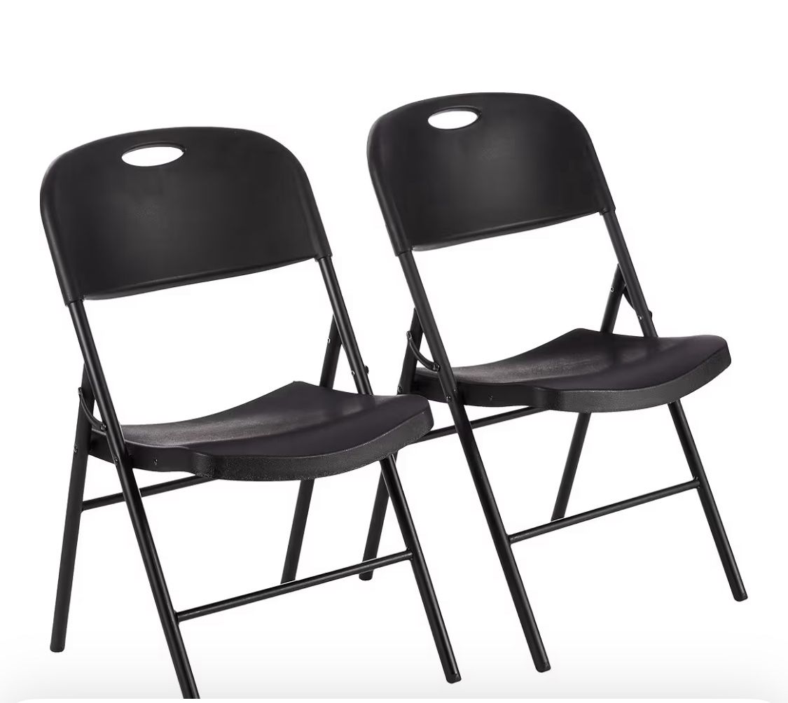 27-124/125 Amazon Basics Foldable Portable Sturdy Folding Plastic Chair, 350-Pound Capacity, Black, 2-Pack