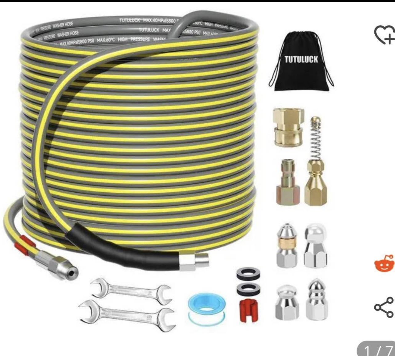 Sewer Jetter Kit for Pressure Washer 200FT, Drain Cleaner Hose 5800PSI 1/4 Inch NPT Corner with Sewer Cleaning Tool High Pressure Nozzle and Spanner W