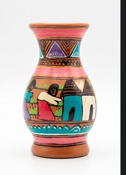 Rare Vintage Colorful Guerrero Folk Art Mexican Redware Pottery Hand Made 6 in Vase Beautiful!