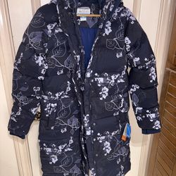 Columbia women boundless days print long down jacket black floral.