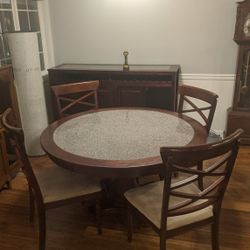 Round Granite Top Dining Table + Matching Buffet/Bar Cabinet