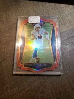 Justin Herbert Rookie Prizm Die-Cut 2020 Select #144 Premier Level Prizm Red PANINI Los Angeles Chargers