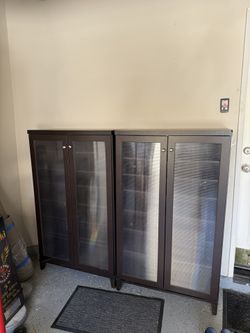 Set of 2 Tall Storage Cabinet Shelves w/ Translucent Fluted Doors