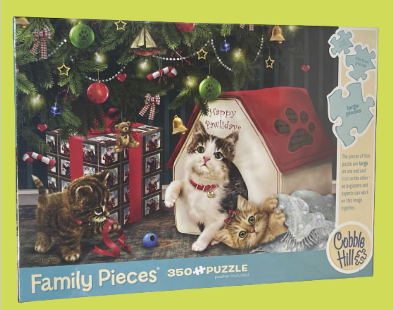 New Sealed Cobble Hill Puzzles Happy Pawlidays 350 Piece Holidays Family Jigsaw Puzzle 