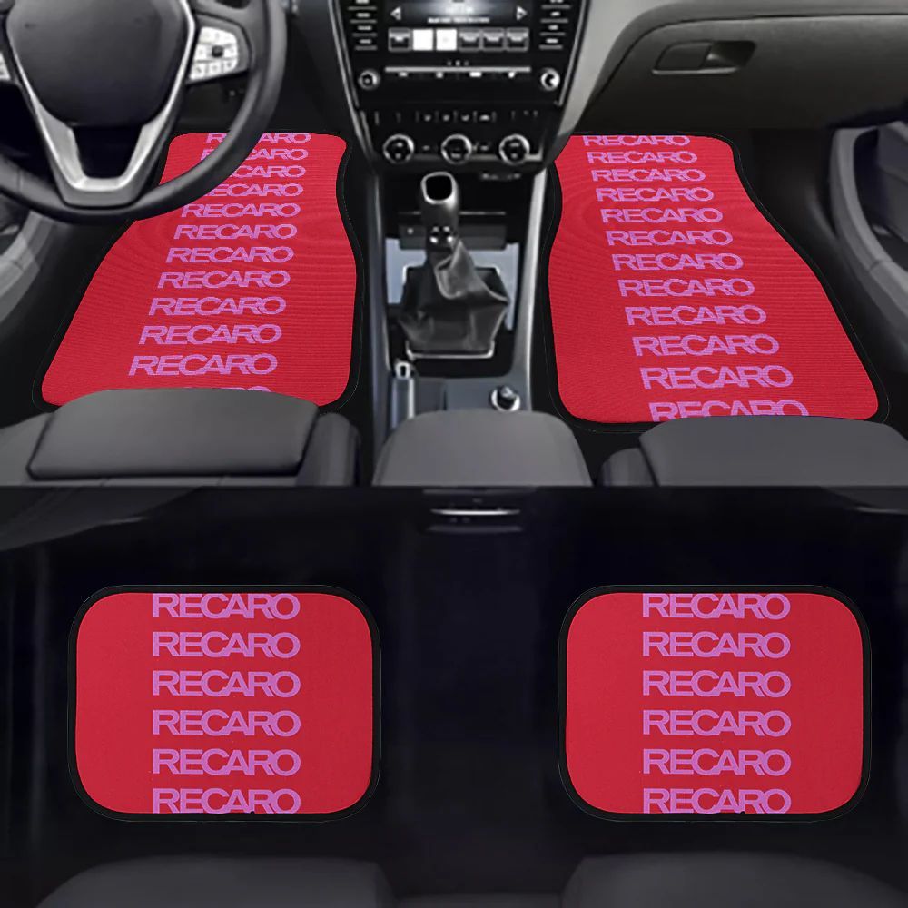 Brand New Universal 4PCS RECARO STYLE RED Racing Fabric Car Floor Mats Interior Carpets