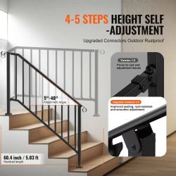 325^Handrails for Outdoor Stens 5 Step Stair Hand Rail Kit Transitional Carbon Steel Railings with Installation Kit, Stair Rails for Seniors. 325^