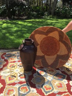 Southwest huge basket and metal vase